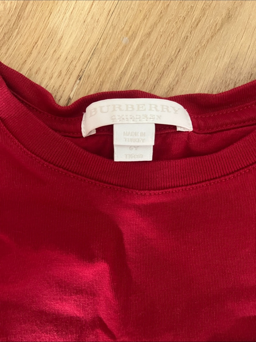 Burberry Red Kids Short Sleeve Tee with Plaid Pocket - Picture 3 of 3